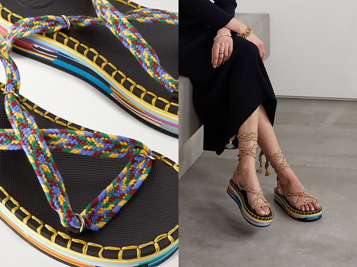 модные образы с разноцветными сандалиями